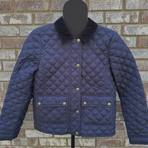 J. Crew Jackets & Blazers - J Crew Quilted Puffer Down Jacket Womens Sz XS Corduroy Collar Navy Blue Gold